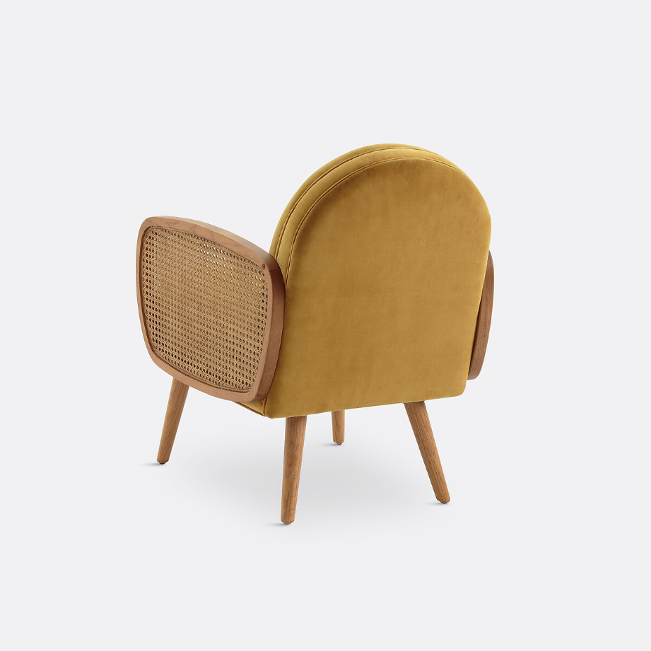 Fauteuil velours et cannage, Buisseau