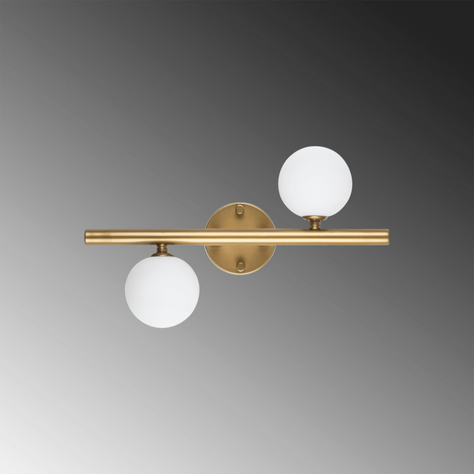 Applique murale art déco dorée, 2 globes blancs L 40 cm SIERRE