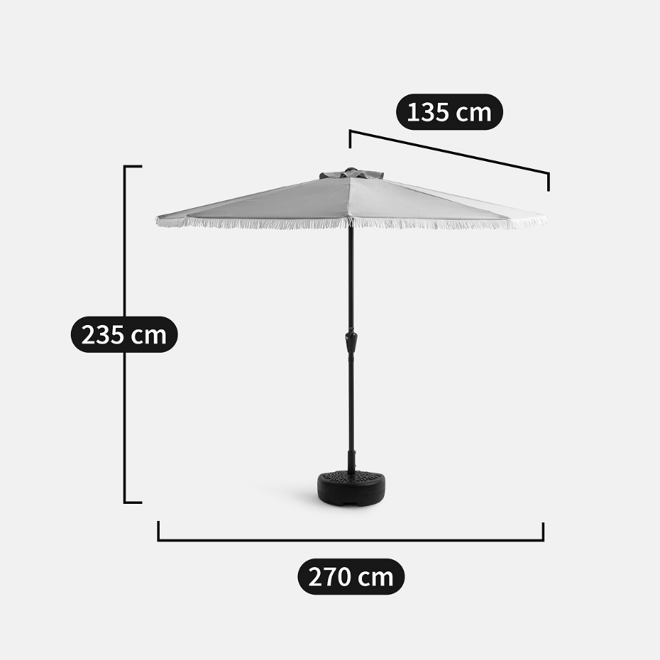 Demi-parasol de balcon à franges Medio