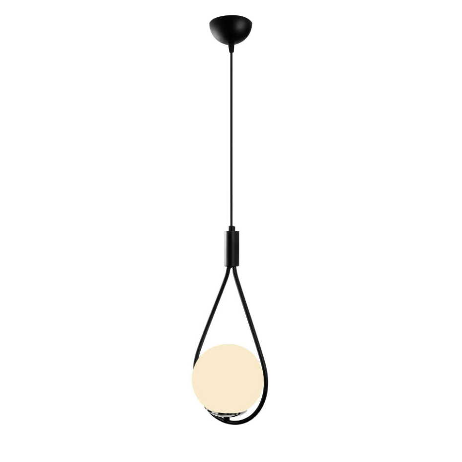 Suspension design noire forme goutte et globe blanc AVANOS