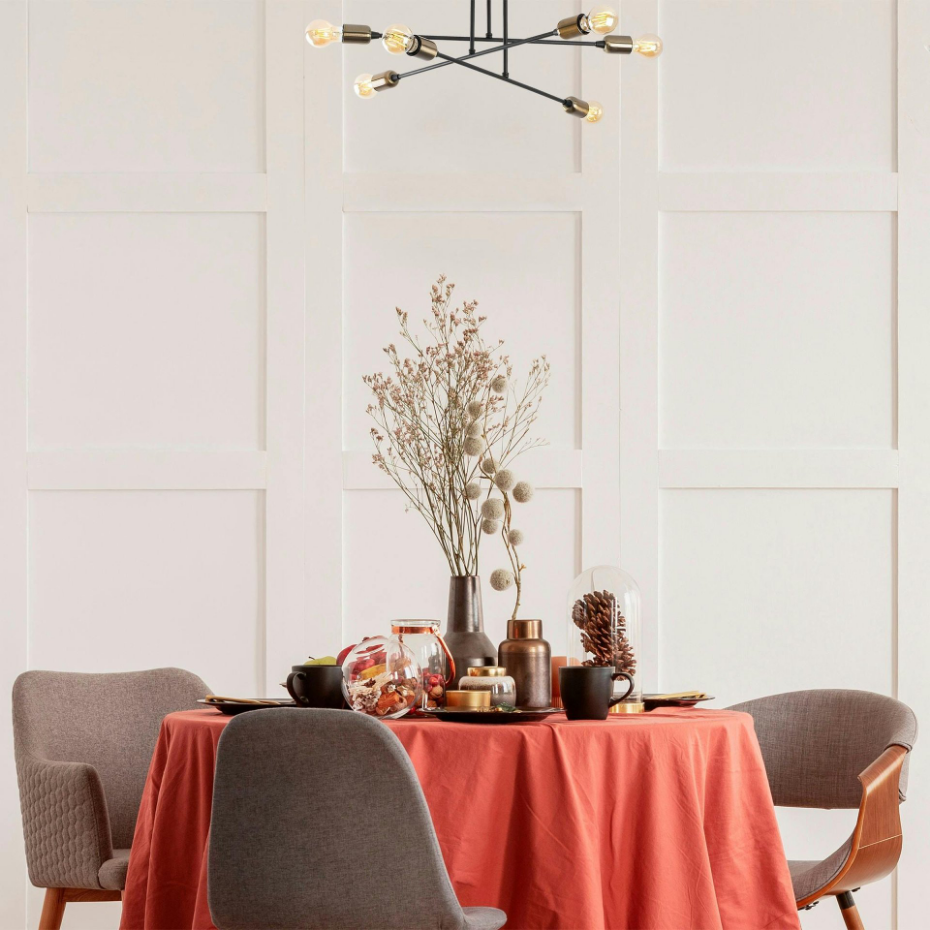 Suspension moderne cuivrée 6 lampes sur tige MARATEA