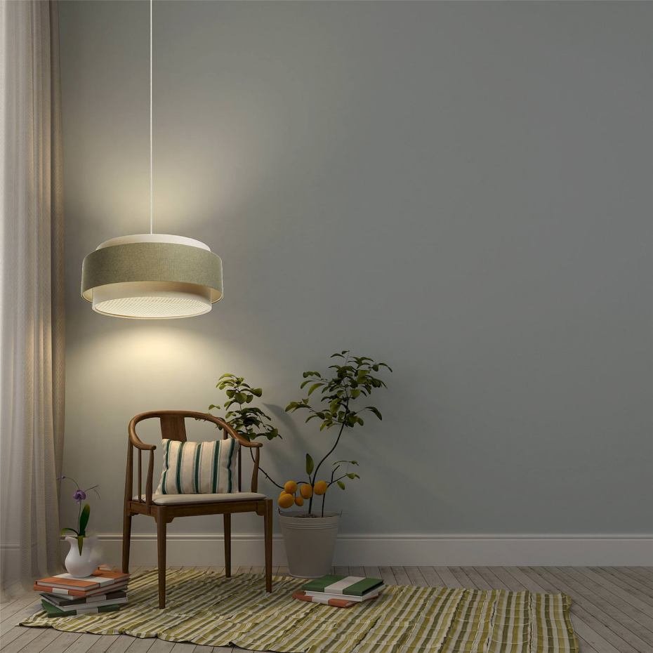 Suspension ronde en tissu et rotin Boho Elegant