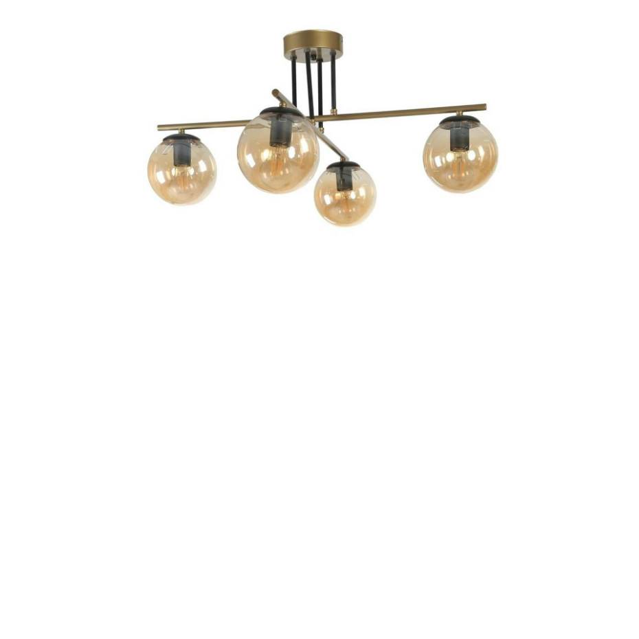 Plafonnier vintage doré 5 globes verre ambré SIERRE