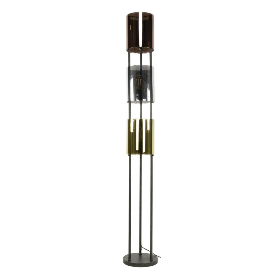 Lampadaire moderne tricolore, 3 abat-jour en verre NIAGARA