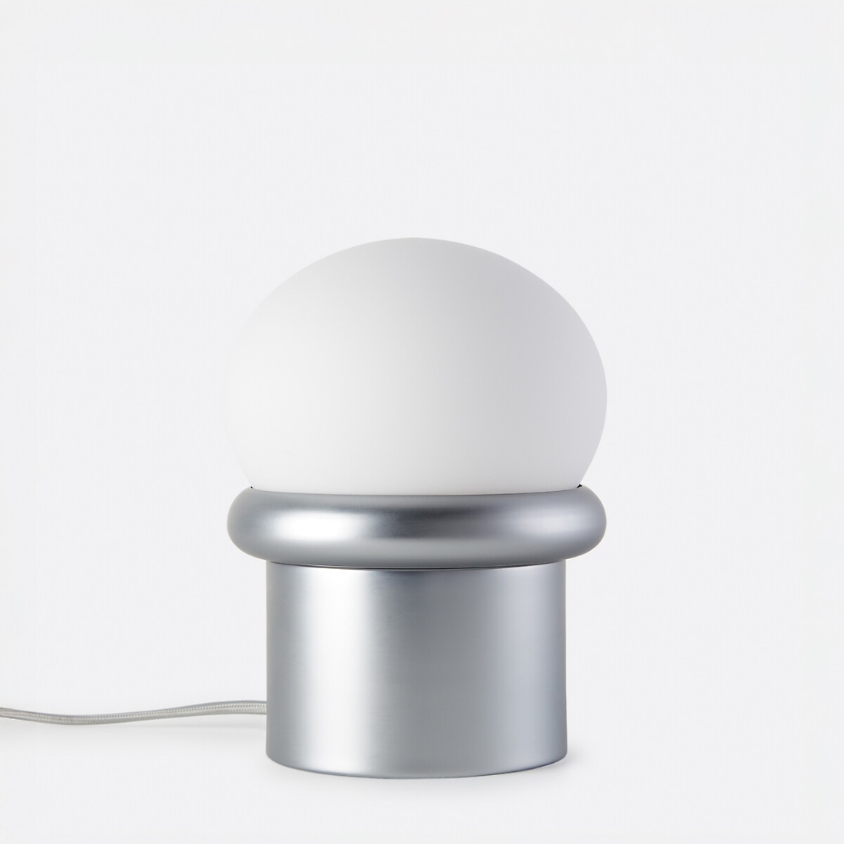 Lampe à poser en métal fer chromé et verre opalin, CALAN