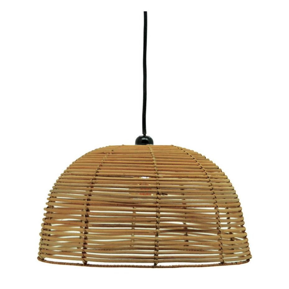 Abat-jour rond pour suspension en rotin naturel ajouré Hauteur 20cm