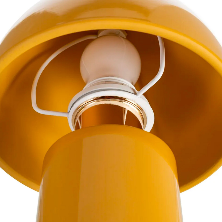 Lampe à poser champignon céramique jaune moutarde et métal doré 17.5x17.5x30.5cm