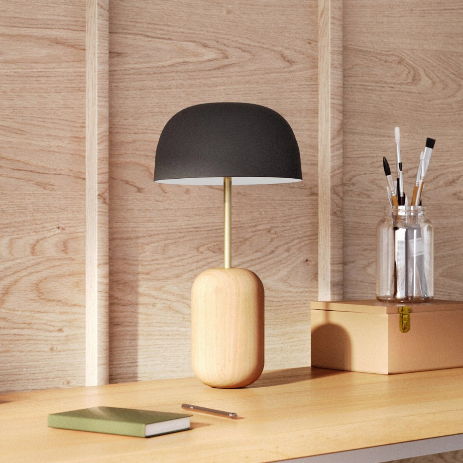 Lampe à poser avec pied en frêne, NINA