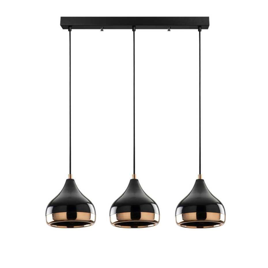 Suspension de table noire et cuivre, 3 abat-jour SILE