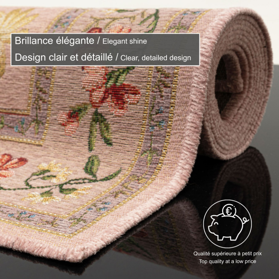 Tapis floral tissé à la machine avec bordure - Flomi