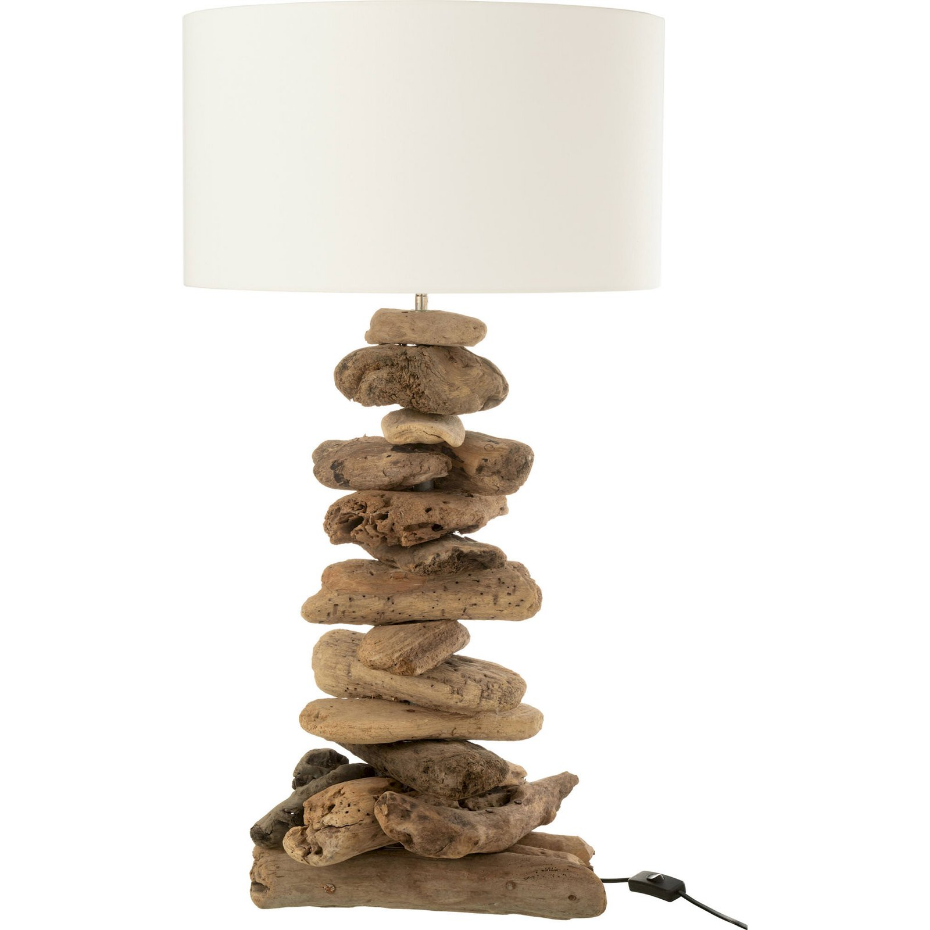 Lampe à poser en bois flotté avec abat-jour
