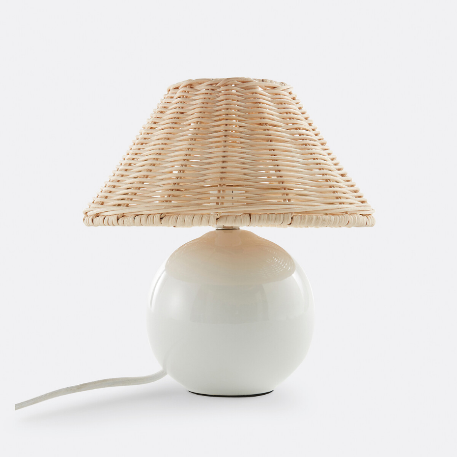 Lampe à poser céramique et rotin, Alios