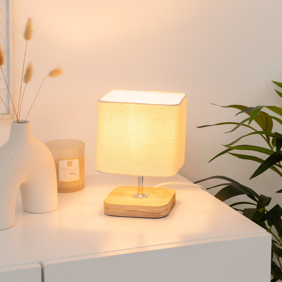 Lampe bois abat-jour tissu TOXEY