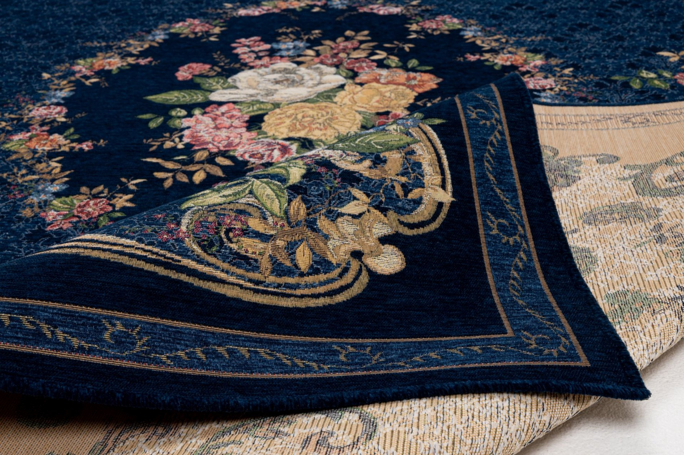 Tapis floral tissé à la machine avec bordure - Flomi