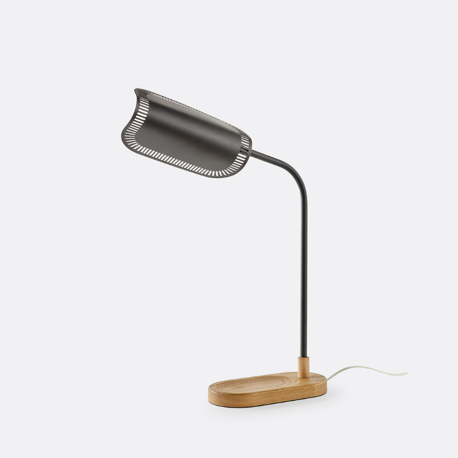 Lampe à poser orientable, métal fer et chêne, Opia