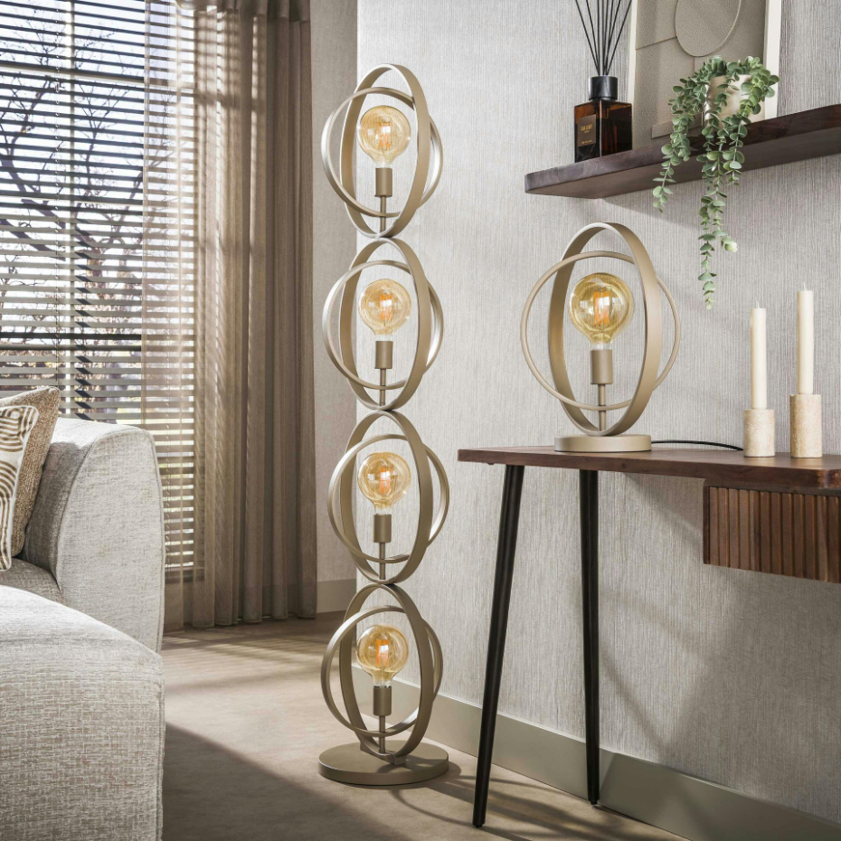 Lampadaire moderne beige 4 anneaux pivotants TRIBECA
