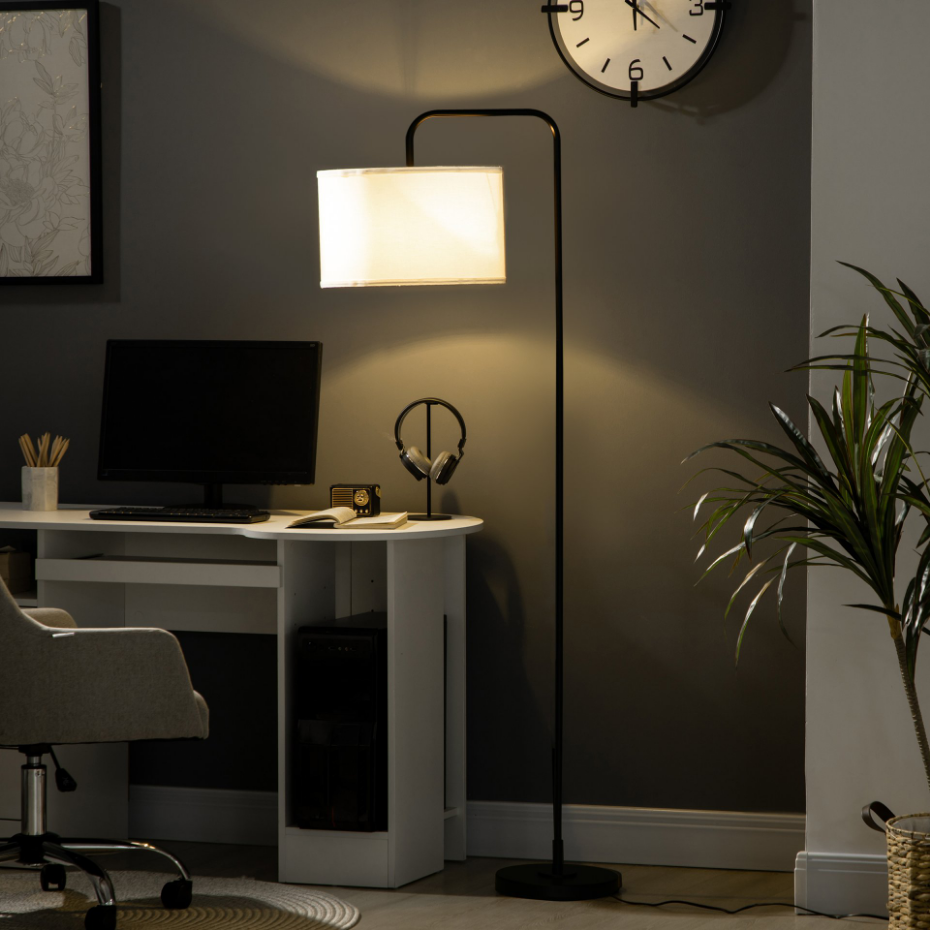 Lampadaire design néo-rétro 163H cm abat-jour aspect lin blanc acier