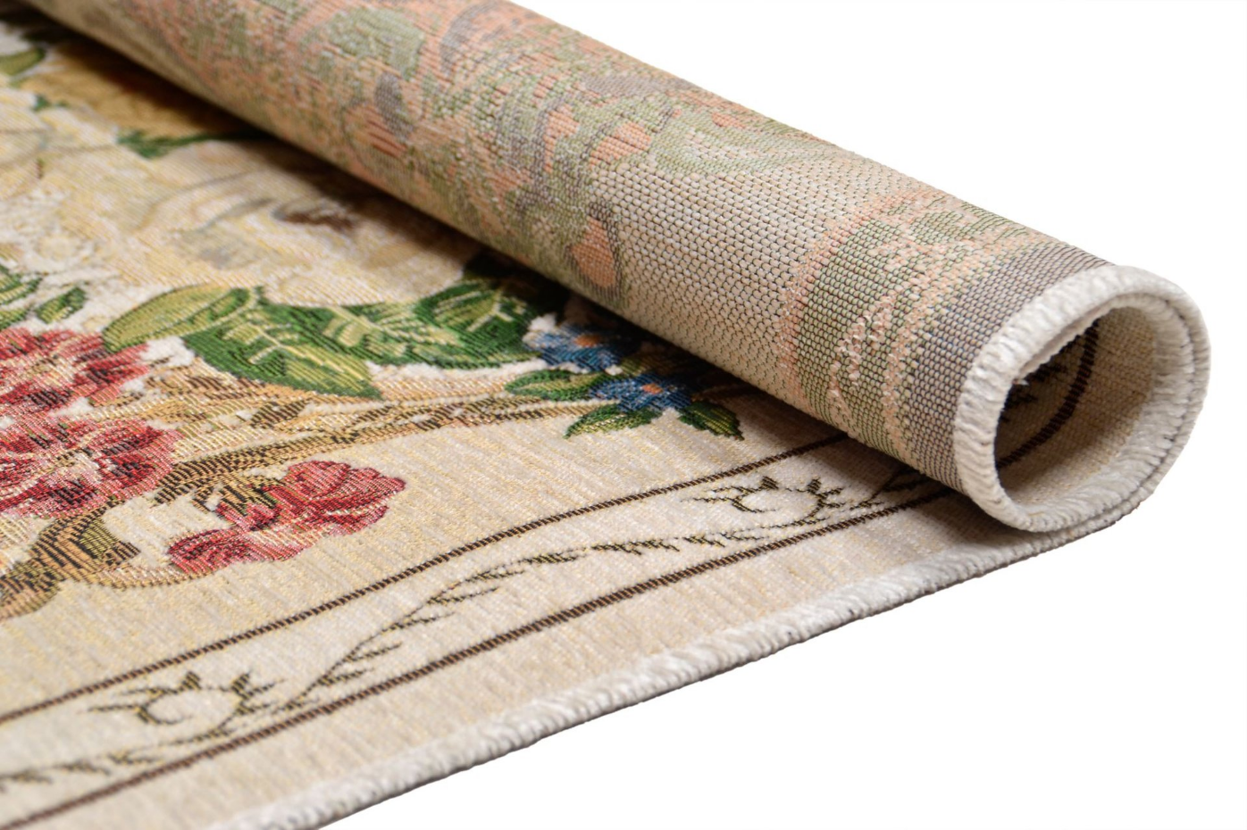 Tapis floral tissé à la machine avec bordure - Flomi