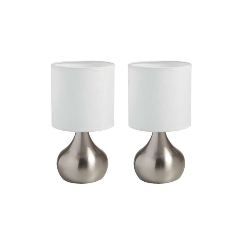 2 Lampes De Chevet Tactile Ida Chrome Mat Abat-jour Blanc
