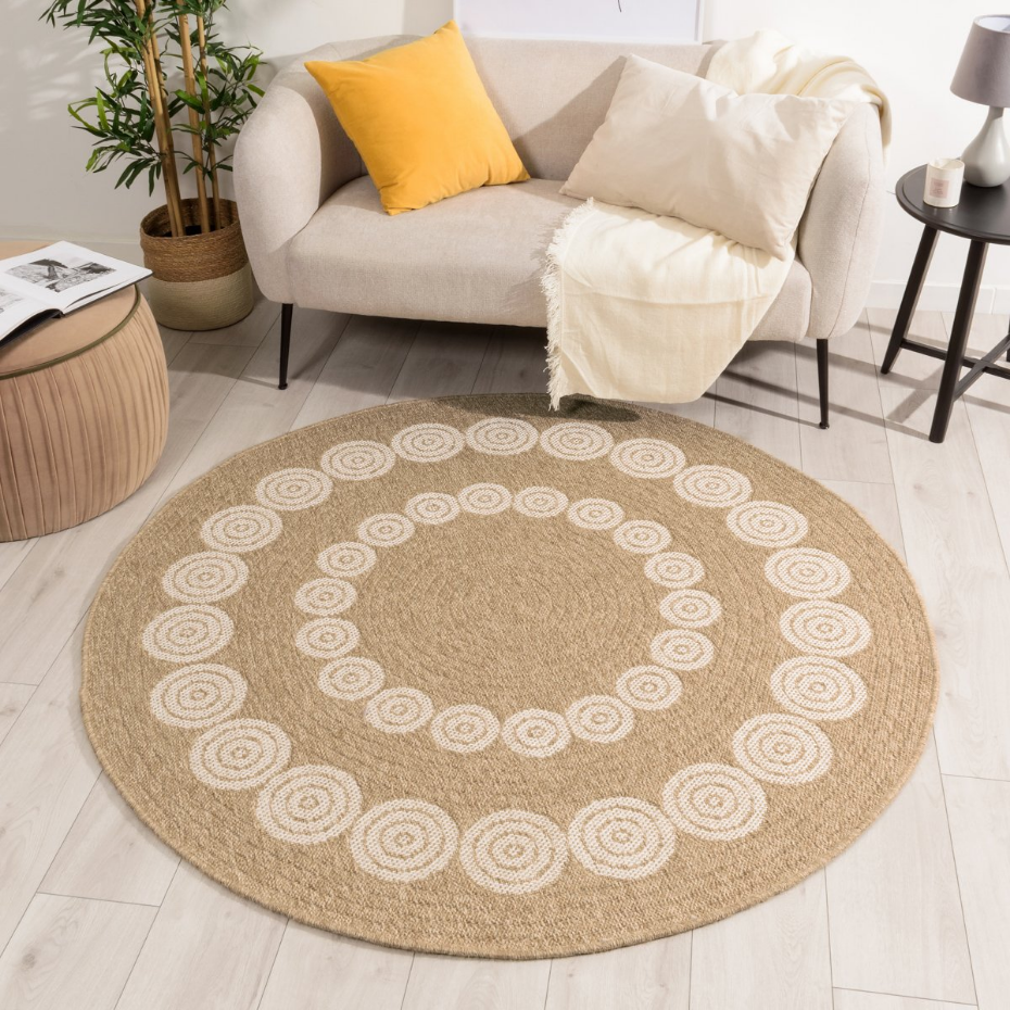 Tapis de salon rond intérieur extérieur motifs cercles NATURE