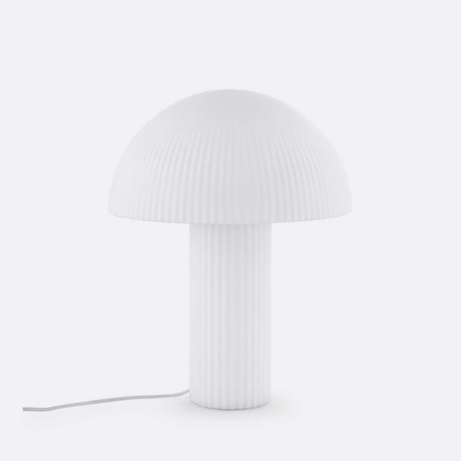 Lampe champignon verre opalin strié H41,7 cm, LOULOU
