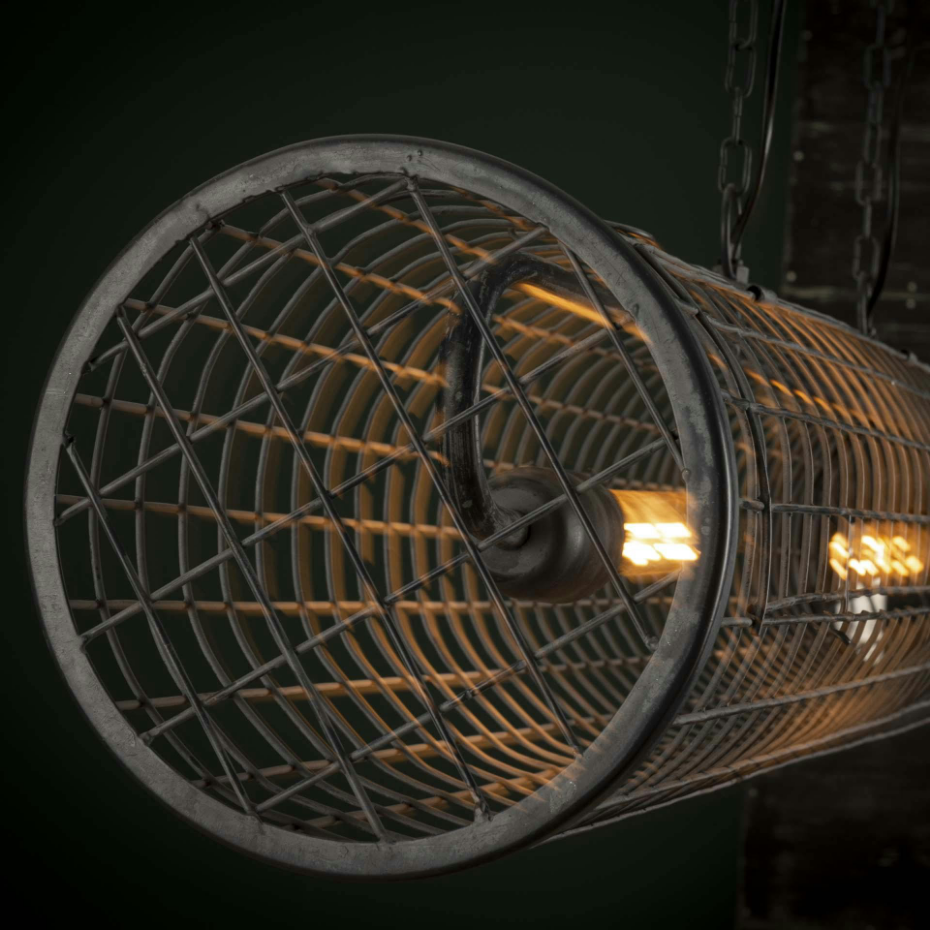 Suspension industrielle cylindre grillagé 2 lampes RALF