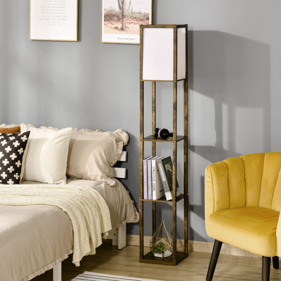 Lampadaire étagères 3 niveaux aspect bois