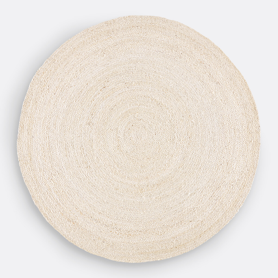 Tapis rond en jute blanchi, Aftas