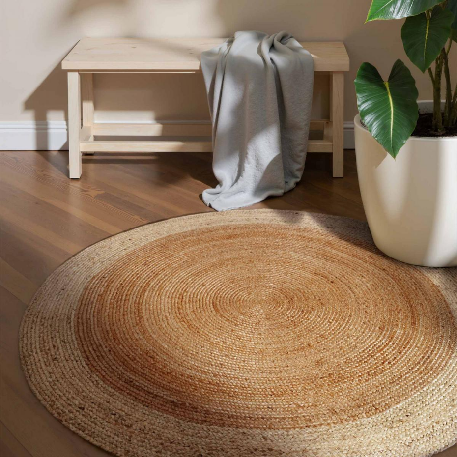 Tapis rond, motif simple authentique, JUTE K, jute tissé à la main