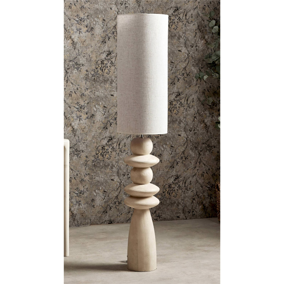 Lampadaire en bois avec abat-jour en tissu rond