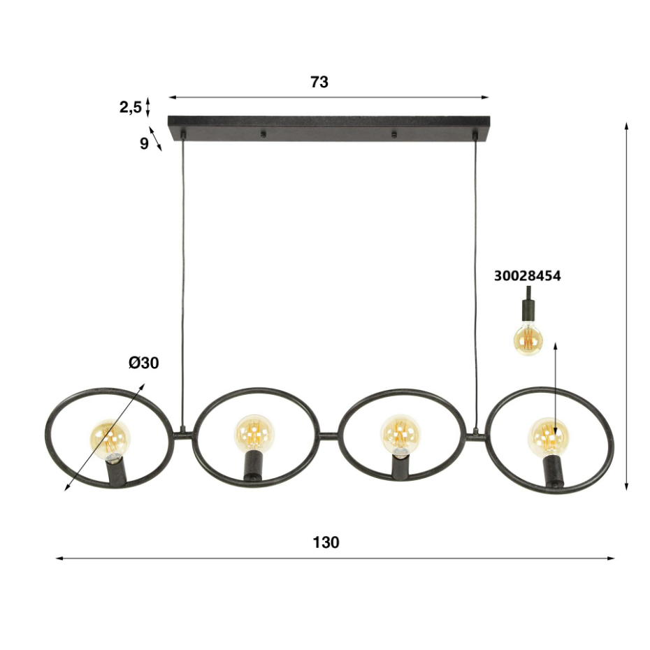 Suspension de table noire 4 anneaux métal pivotants TRIBECA