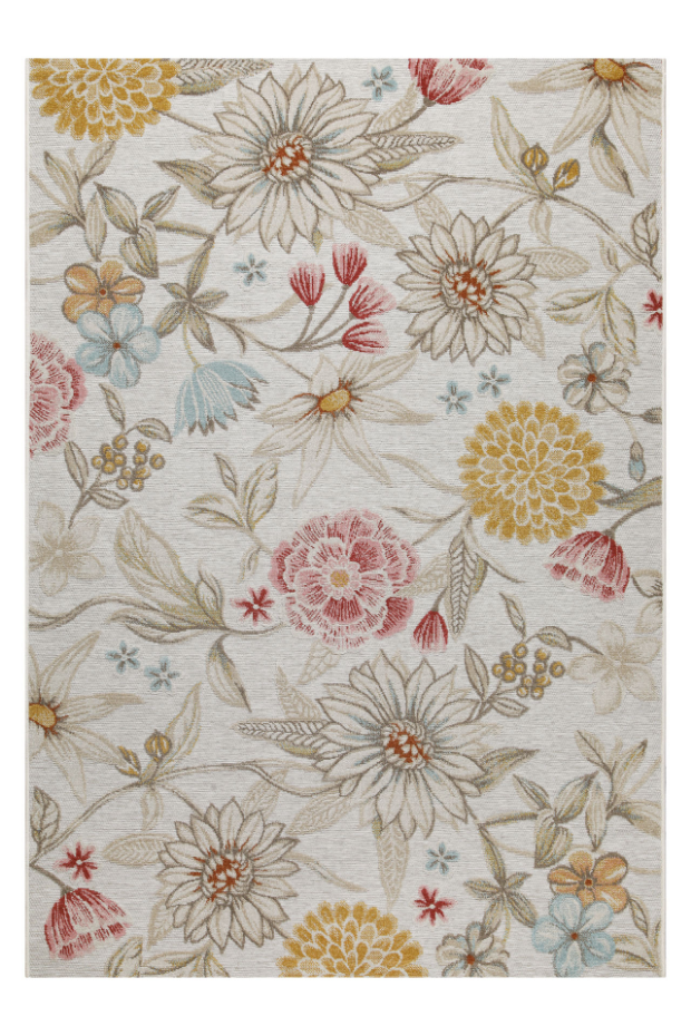 Tapis intérieur extérieur bohème motif fleurs ,  Abloom