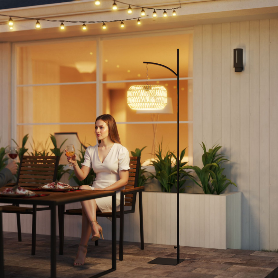 Lampadaire extérieur LED bohème résine effet rotin
