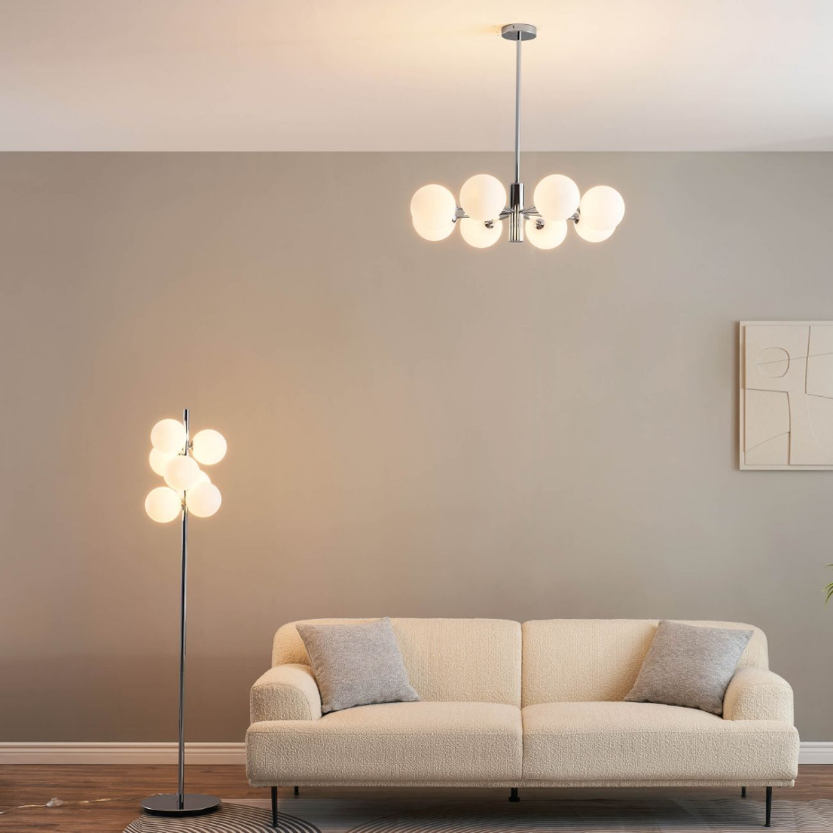 Lampadaire chromé à verres blancs - MELISSA