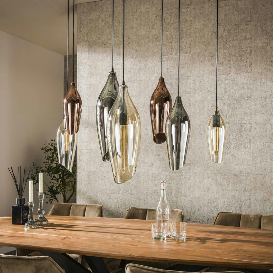 Suspension en verres assortis forme goutte 7 abat-jour NIAGARA