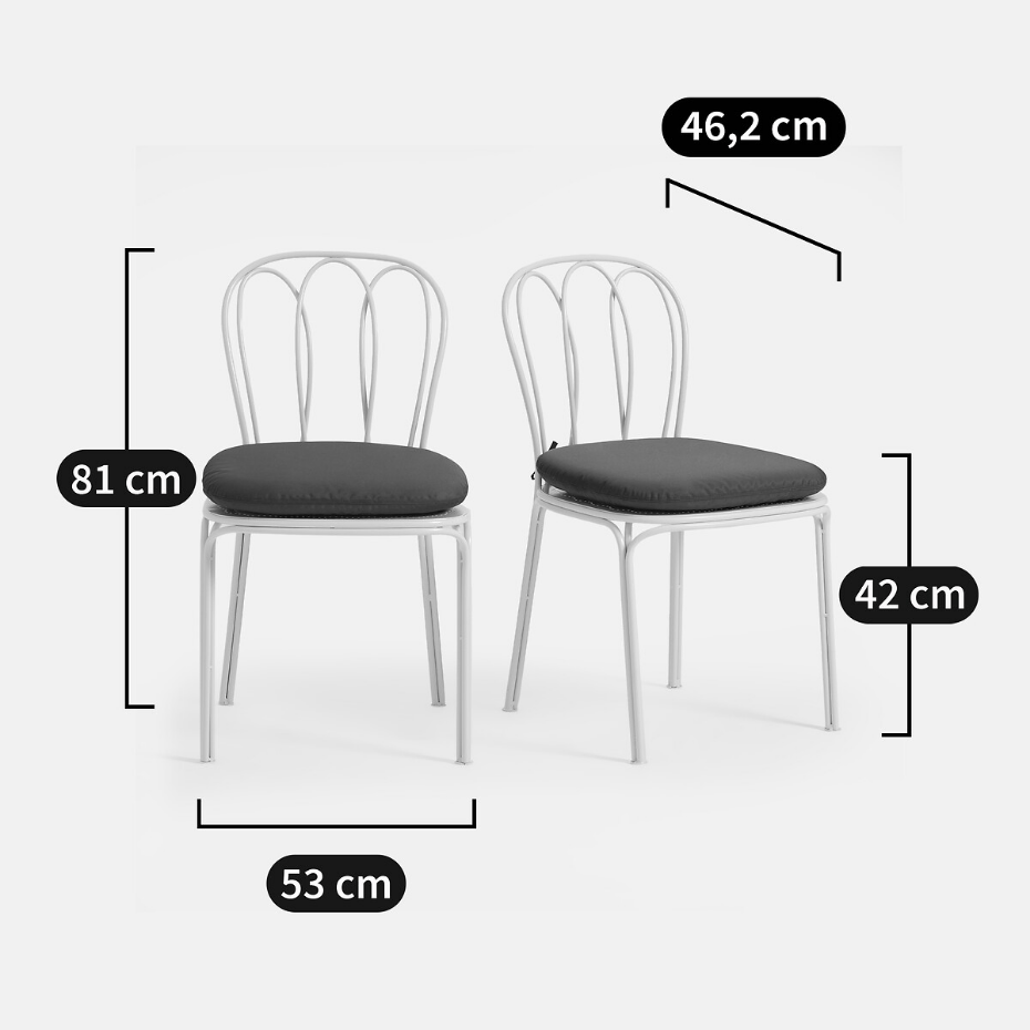 Lot de 2 chaises de jardin, en métal acier, avec coussin, LACOMO