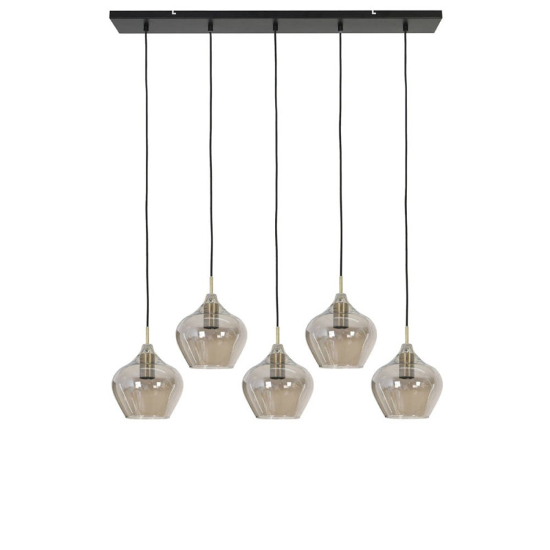 Suspension 5 Lampes Karel Doré Et Verre Fumé