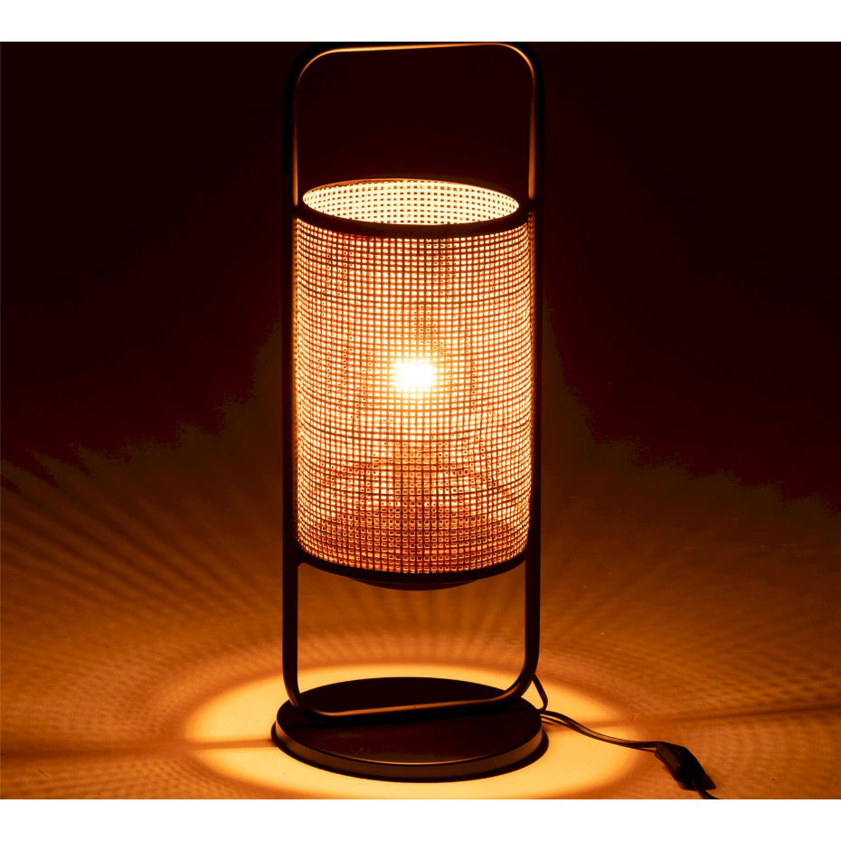 Lampe sur pied ronde en métal et rotin