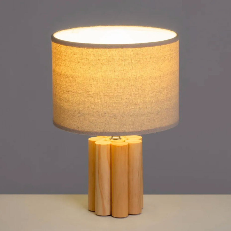 Lampe à poser en bois et abat jour taupe 20x20x29cm