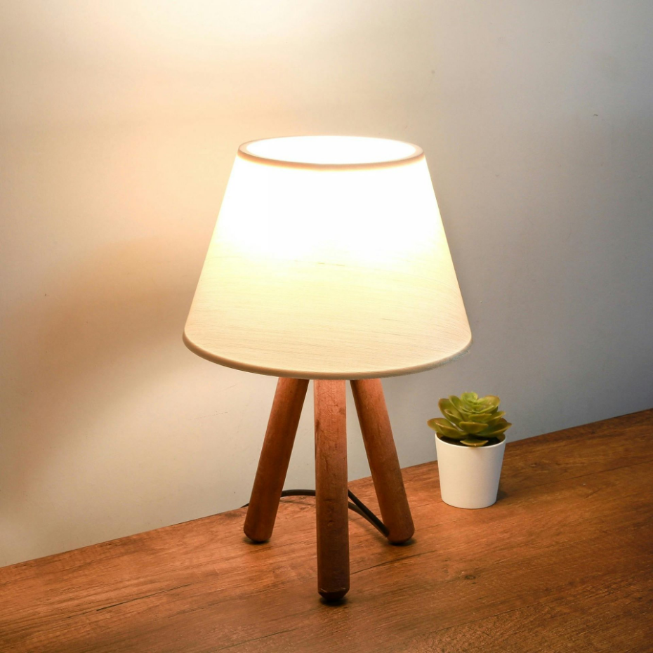 Lampe de chevet trépied bois KILIS