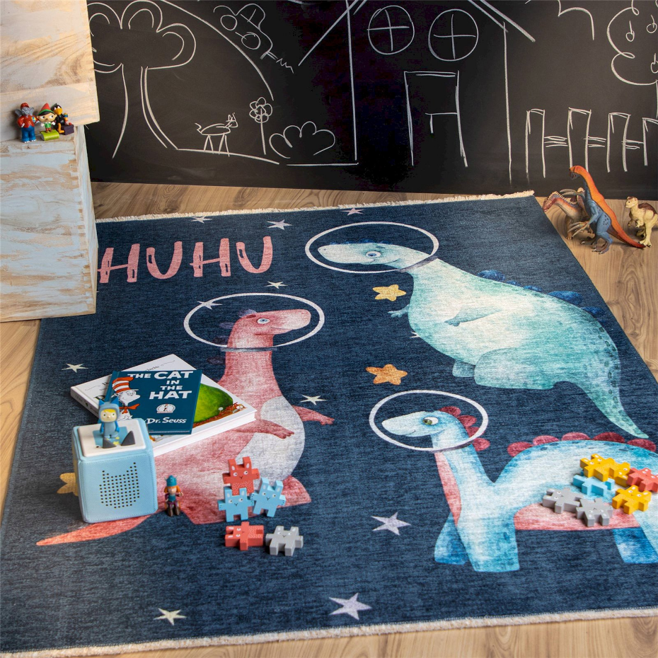 Tapis enfant en coton motif dinosaures