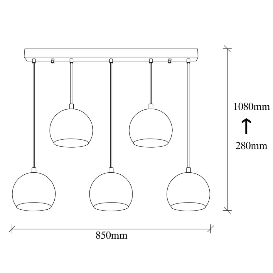 Suspension de table vintage en métal 5 globes SILE