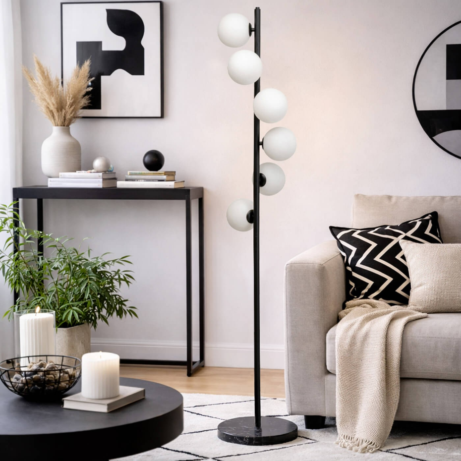Lampadaire en verre et acier, SCALA BALLS