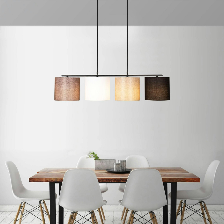 Suspension de table moderne, 4 abat-jour tons naturels ZURICH