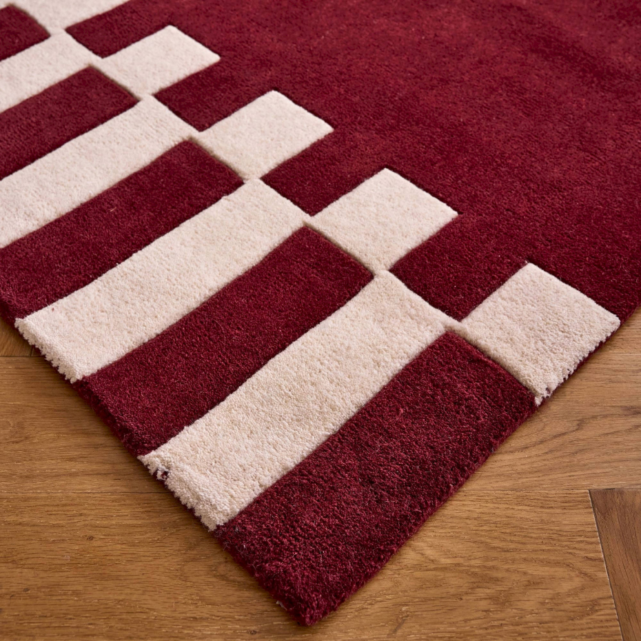 Tapis en laine et coton rectangulaire fait main