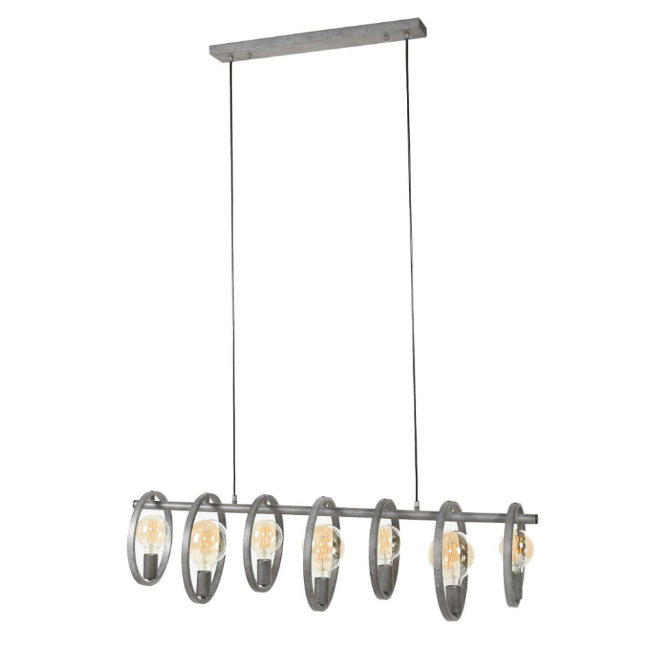 Suspension industrielle 7 lampes cercles finition argent vieilli RALF
