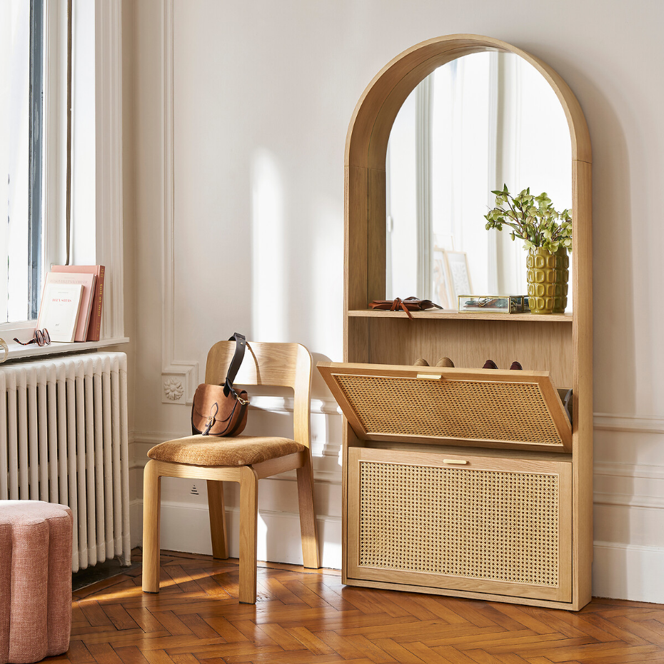 Armoire à chaussures, jusqu'à 8 paires, avec 2 abattants et miroir, MATHEO