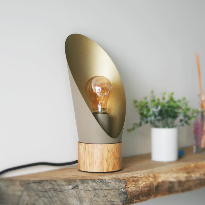 Lampe De Table Spoon Bois Et Métal Couleur Gris Taupe