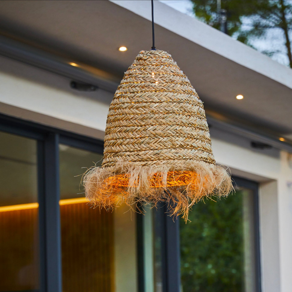 Suspension Extérieure Jonc de Mer Beige H47cm Câble 5m