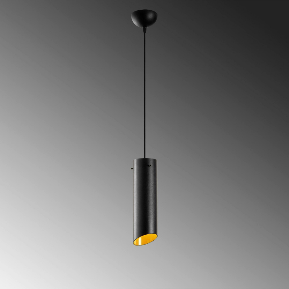 Lampe de chevet suspendue noire mat, forme cylindre SILE